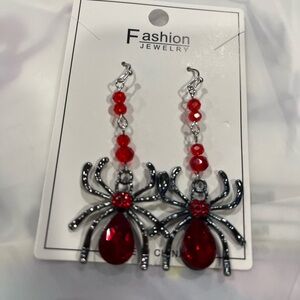 Red Spider Dangle Earrings Halloween